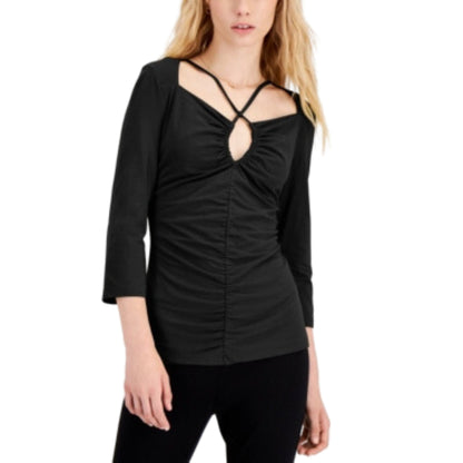 INC INTERNATIONAL CONCEPTS Womens Tops L / Black INC  - Keyhole-Neck Top