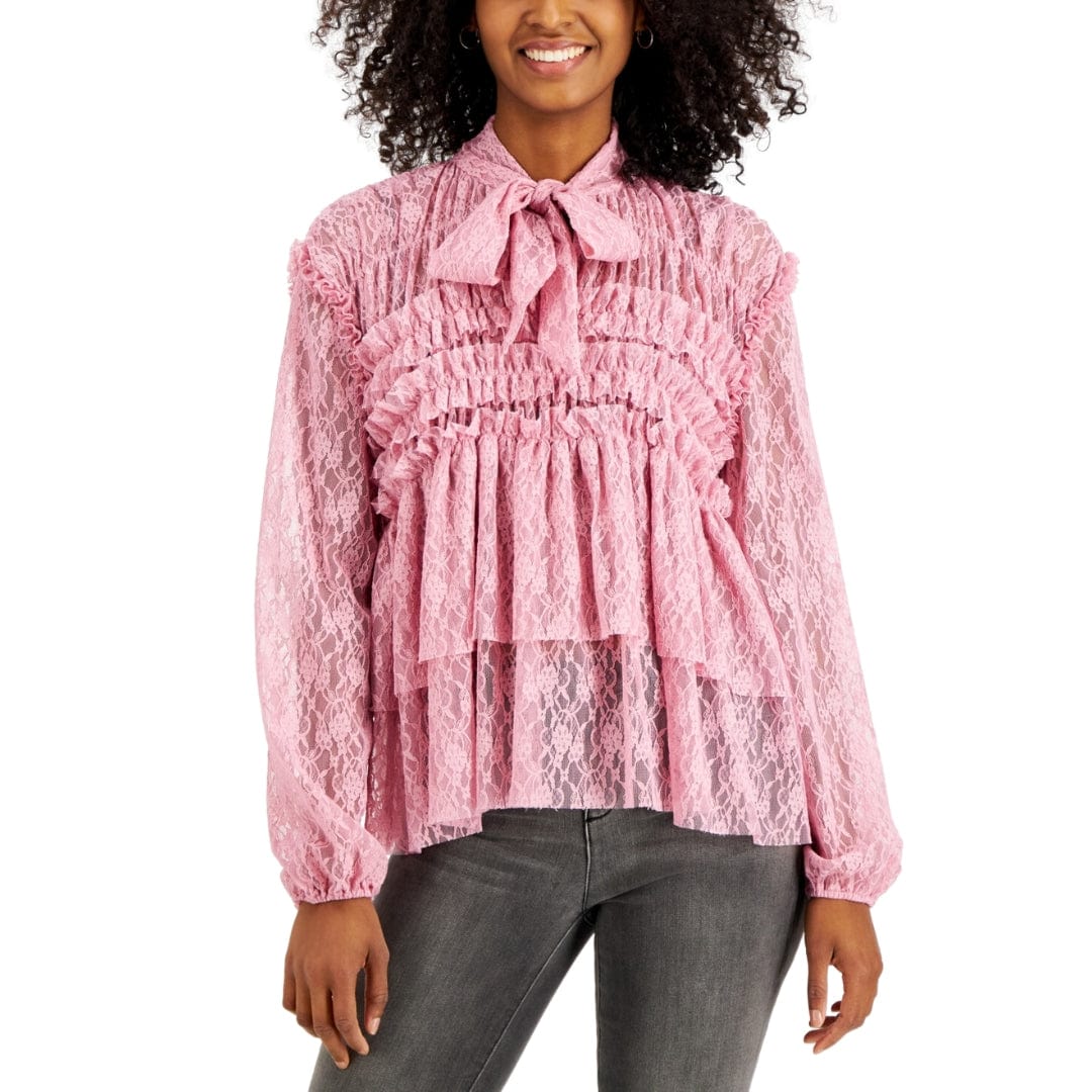 INC INTERNATIONAL CONCEPTS Womens Tops M / Pink INC - Neck Tie Long Sleeve Blouse