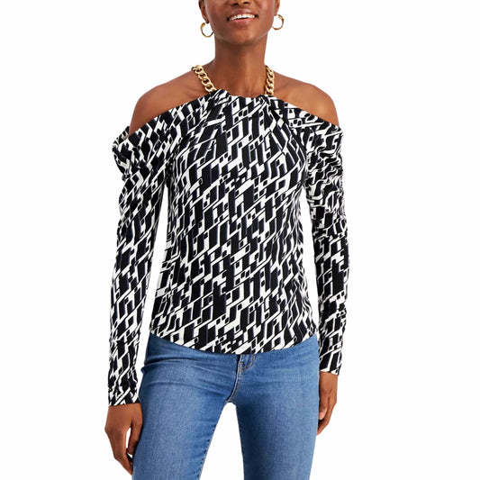 INC INTERNATIONAL CONCEPTS Womens Tops INC - Printed Chain-Strap Top