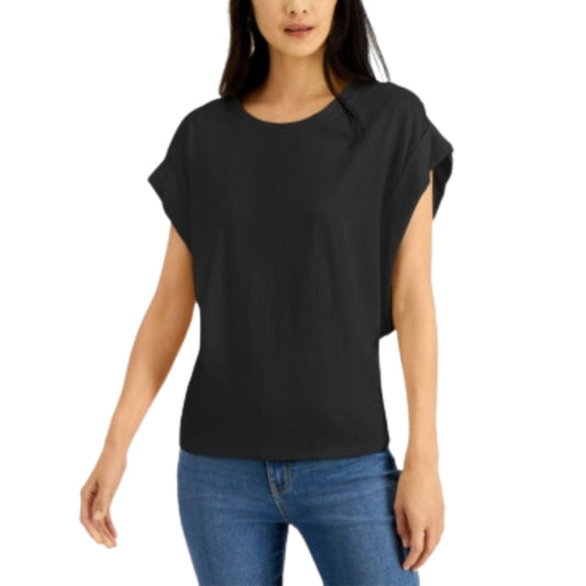 INC INTERNATIONAL CONCEPTS Womens Tops XS / Black INC - Rolled-Sleeve T-Shirt