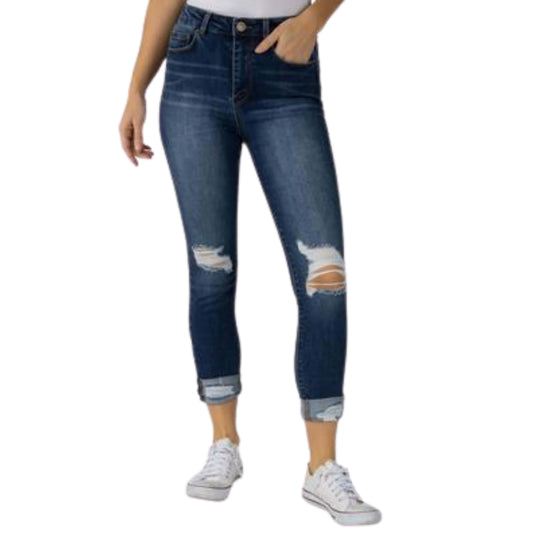 INDIGO REIN Womens Bottoms INDIGO REIN - Cropped Ripped Skinny Jeans