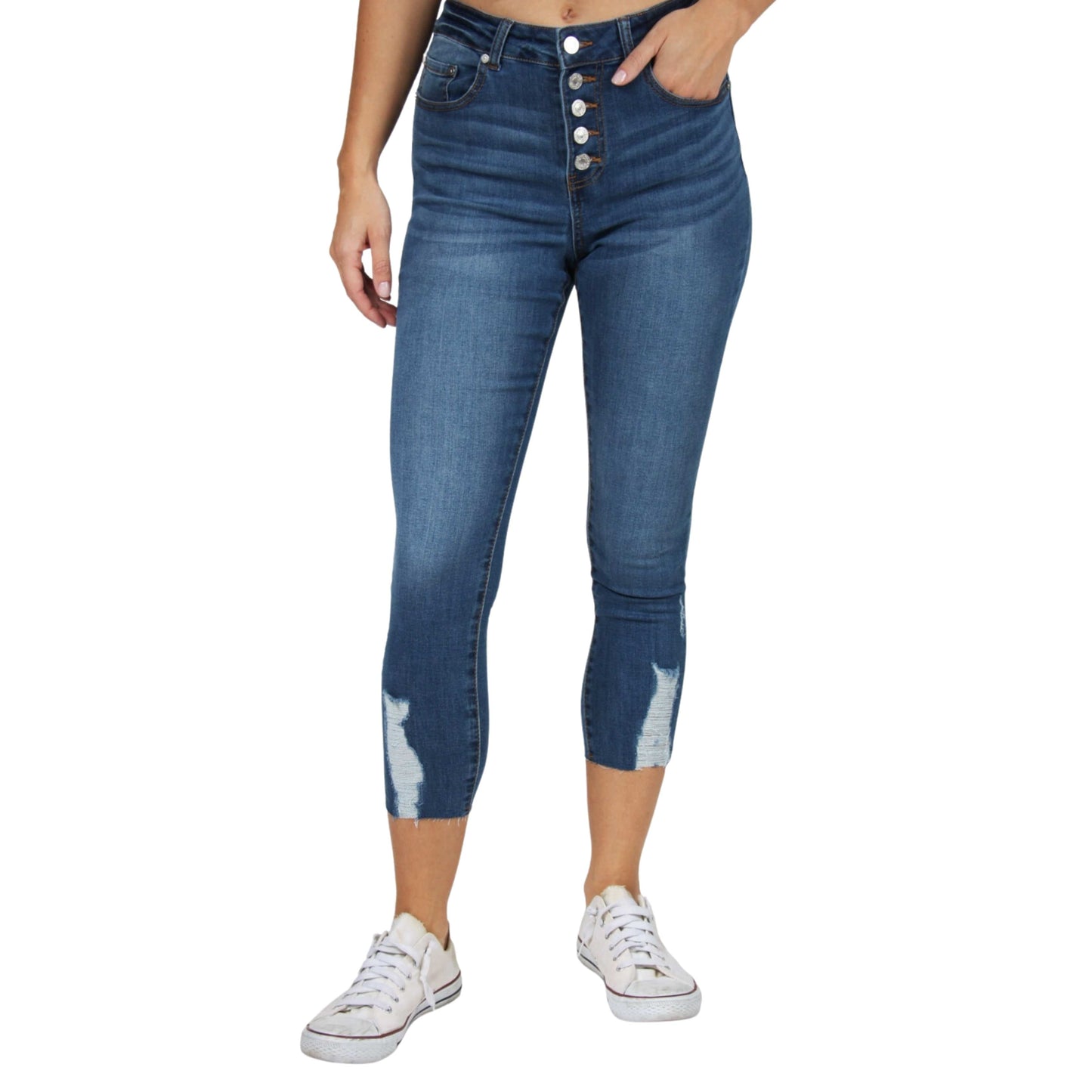 INDIGO REIN Womens Bottoms XL / Blue INDIGO REIN - High Rise Button Fly Cropped Skinny Jeans