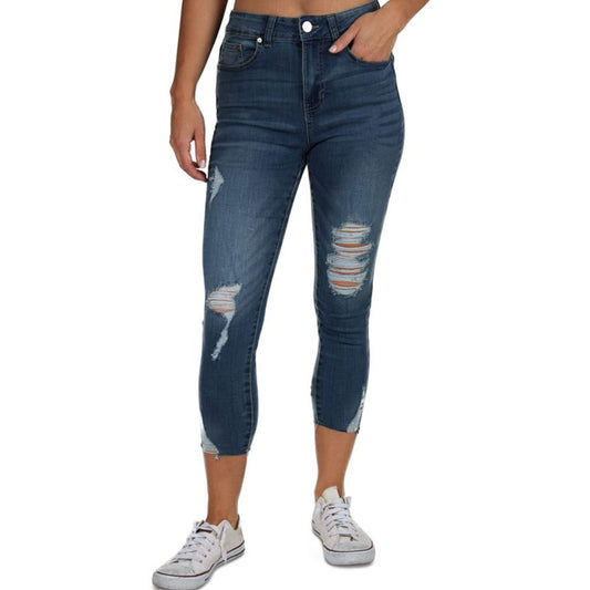 INDIGO REIN Womens Bottoms XL / Blue INDIGO REIN - High Rise Distressed Cropped Skinny Jeans