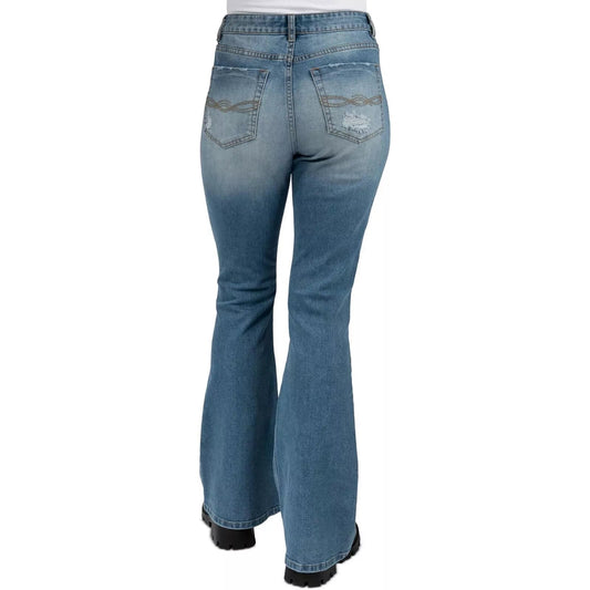 INDIGO REIN Womens Bottoms INDIGO REIN - High-Rise Ripped Flare Ankle Jeans