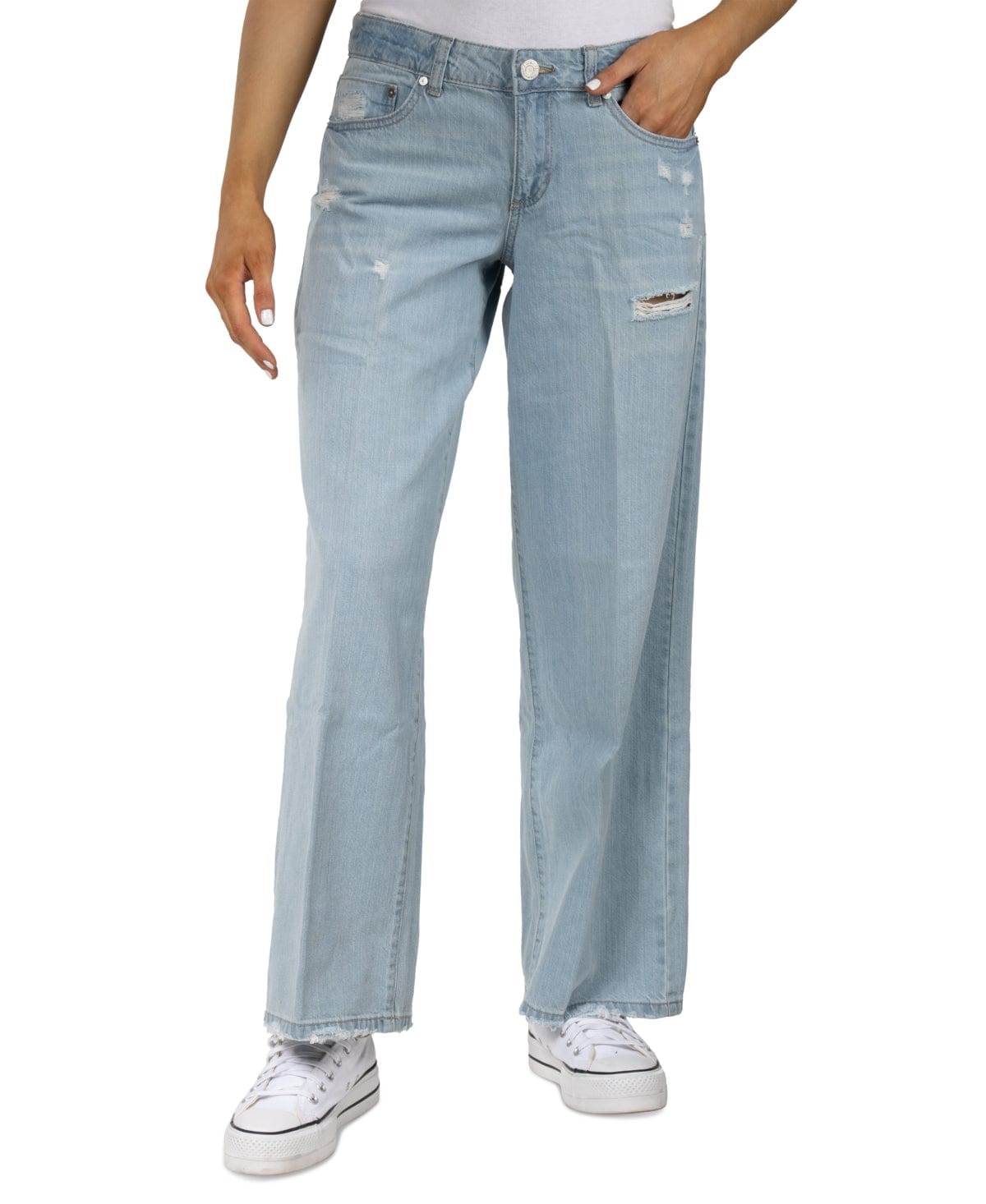 INDIGO REIN Womens Bottoms M / Blue INDIGO REIN  -  Juniors' Cotton Distressed Wide-Leg Jeans