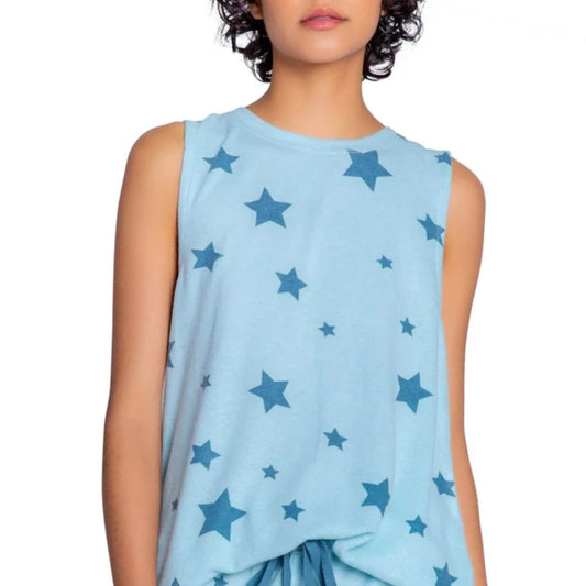 INSOMNIAX Womens Pajama M / Blue INSOMNIAX - Peached Stars Print Jersey Pajama Tank Top