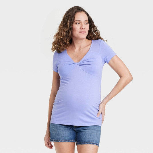 ISABEL Womens Tops L / Blue ISABEL - Twist Front Short Sleeve Maternity