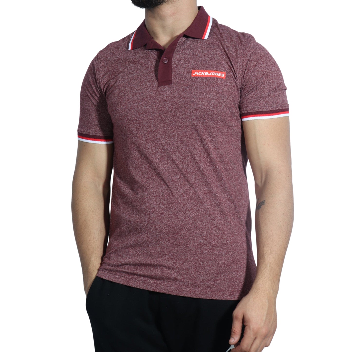 JACK & JONES Mens Tops S / Burgundy JACK & JONES - Collar Neck T-shirt