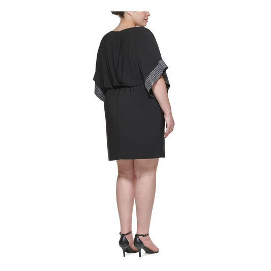 JESSICA HOWARD Womens Dress XL / Black JESSICA HOWARD -  Embellished Open Back Keyhole Back Tie Belt Dress