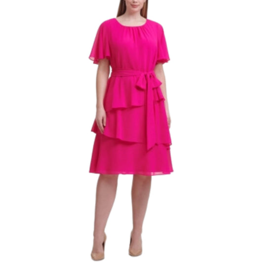 JESSICA HOWARD Womens Dress XL / Pink JESSICA HOWARD - Pleated Zippered Fitted Lined Dress