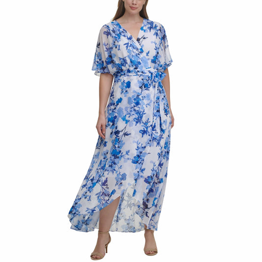 JESSICA HOWARD Womens Dress XXXL / Multi-Color JESSICA HOWARD - Plus Faux Wrap Long Maxi Dress