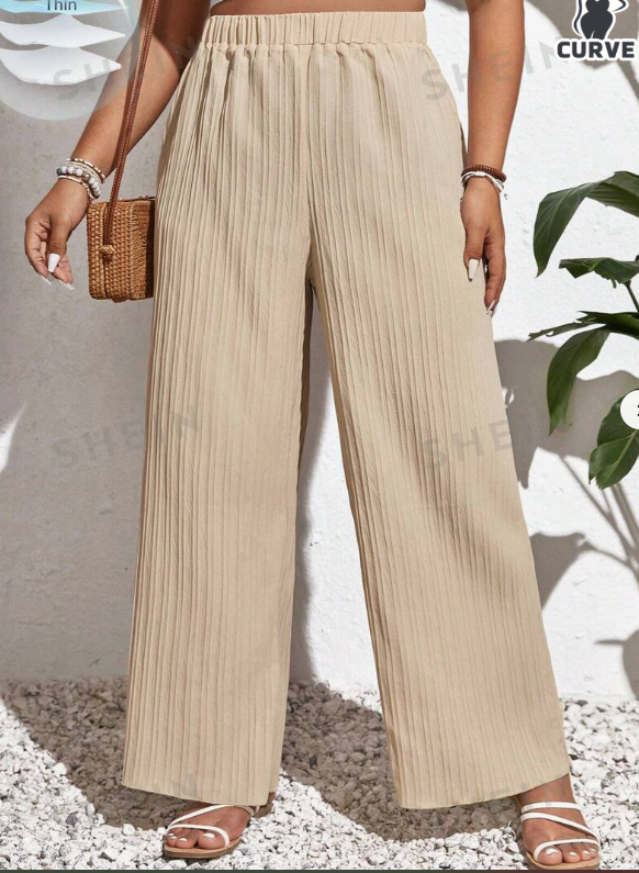 SHEIN - Frenchy Plus Solid Plisse Wide Leg Pant