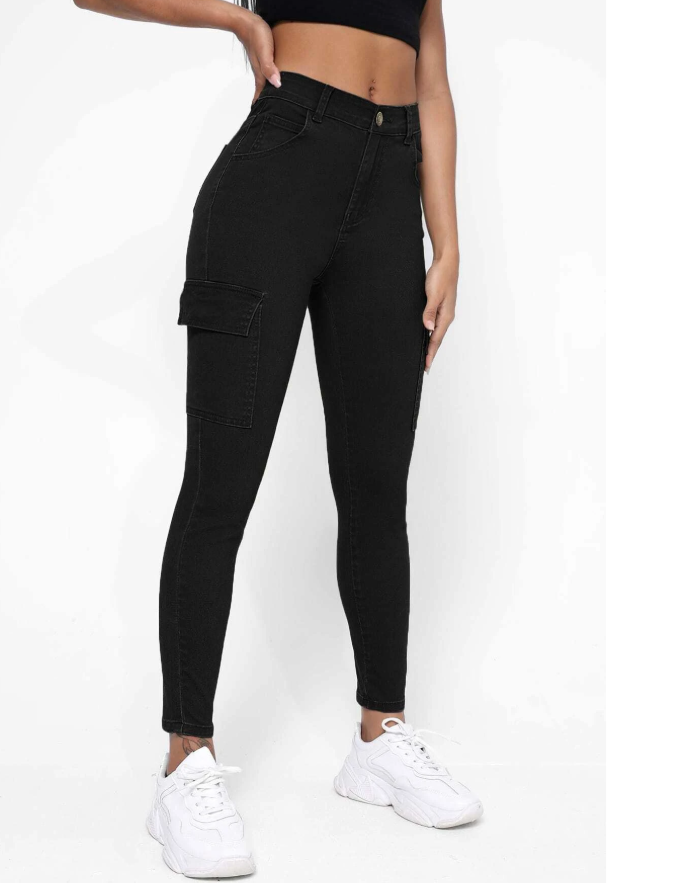 SHEIN - Flap Pocket Side Skinny Jeans