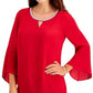 JM COLLECTION Womens Tops XL / Red JM COLLECTION -  Bell-Sleeve Embellished-Trim Blouse