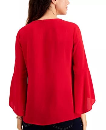 JM COLLECTION Womens Tops XL / Red JM COLLECTION -  Bell-Sleeve Embellished-Trim Blouse