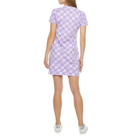 JUICY COUTURE Womens Dress S / Purple JUICY COUTURE - Short Sleeve Checked T-Shirt Dress  Squared