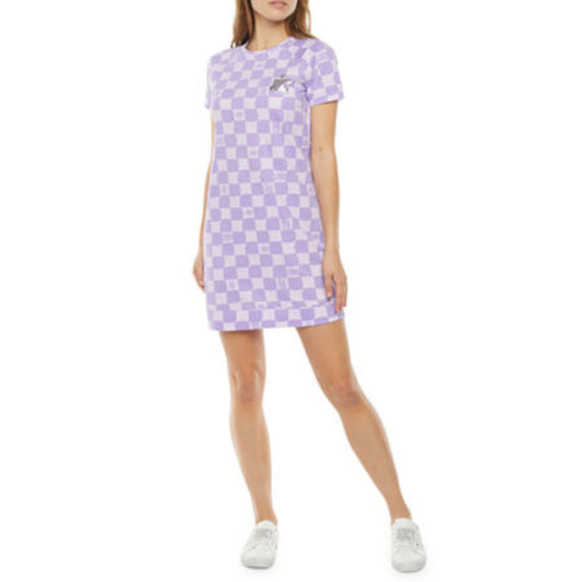 JUICY COUTURE Womens Dress S / Purple JUICY COUTURE - Short Sleeve Checked T-Shirt Dress  Squared