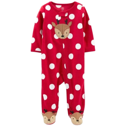 JUST ONE YOU Baby Girl New Born / Multi-Color JUST ONE YOU - Baby Reindeer Dot Footed overall