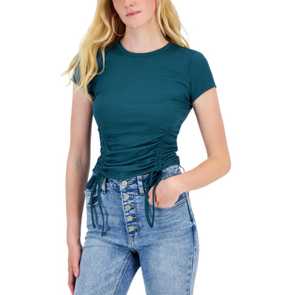 JUST POLLY Womens Tops XL / Green JUST POLLY - Ribbed Side-Ruched Top