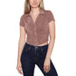 JUST POLLY Womens Tops XS / Brown JUST POLLY -  Ruched-Front Polo Shirt