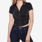 JUST POLLY Womens Tops L / Black JUST POLLY -  Ruched-Front Polo Shirt