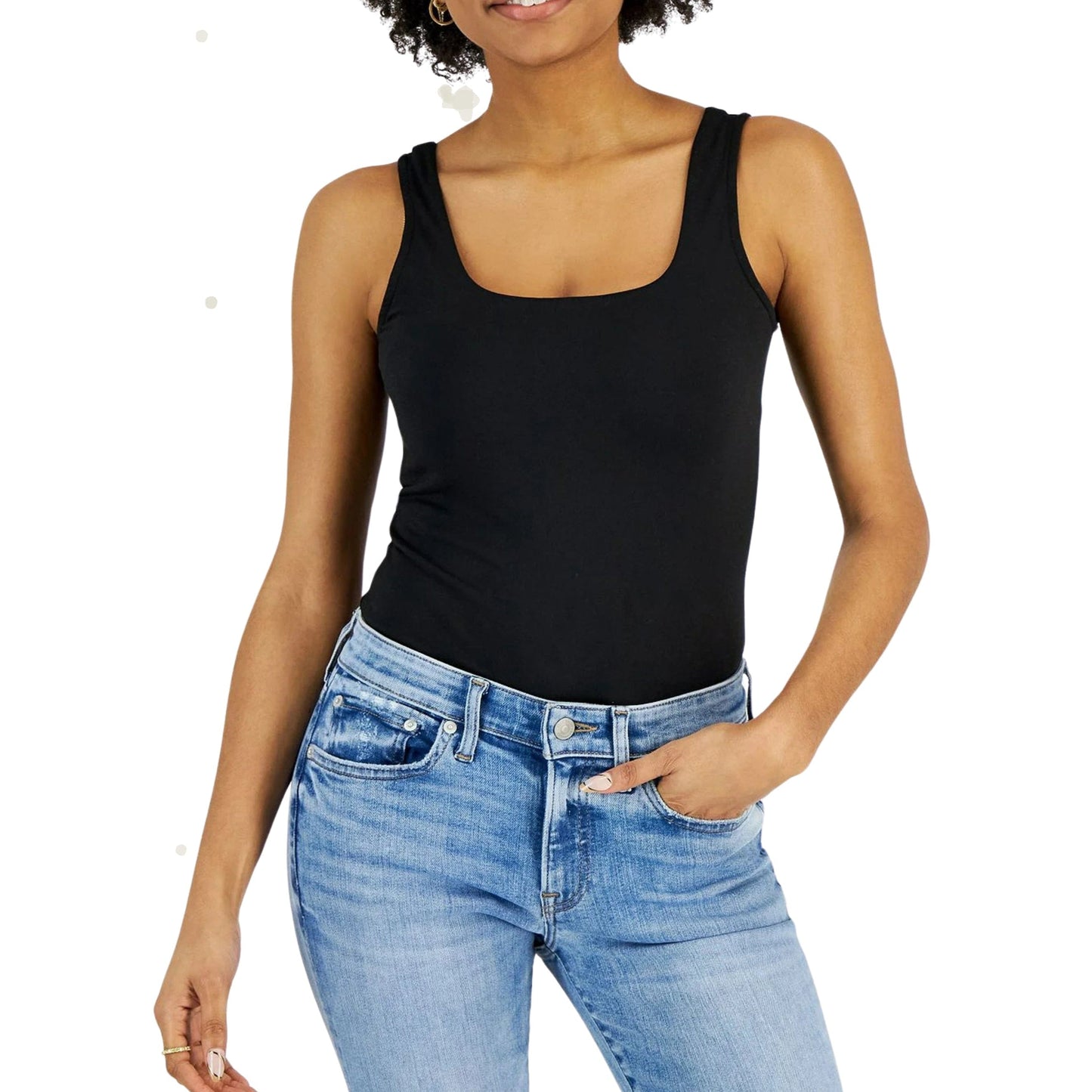 JUST POLLY Womens Tops L / Black JUST POLLY -  Sleeveless Square-Neck Bodysuit