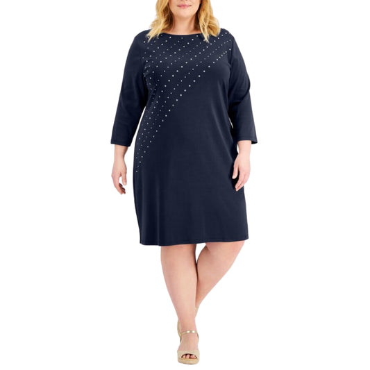 KAREN SCOTT Womens Dress XXL / Navy KAREN SCOTT - Plus Size Studded T-Shirt Dress