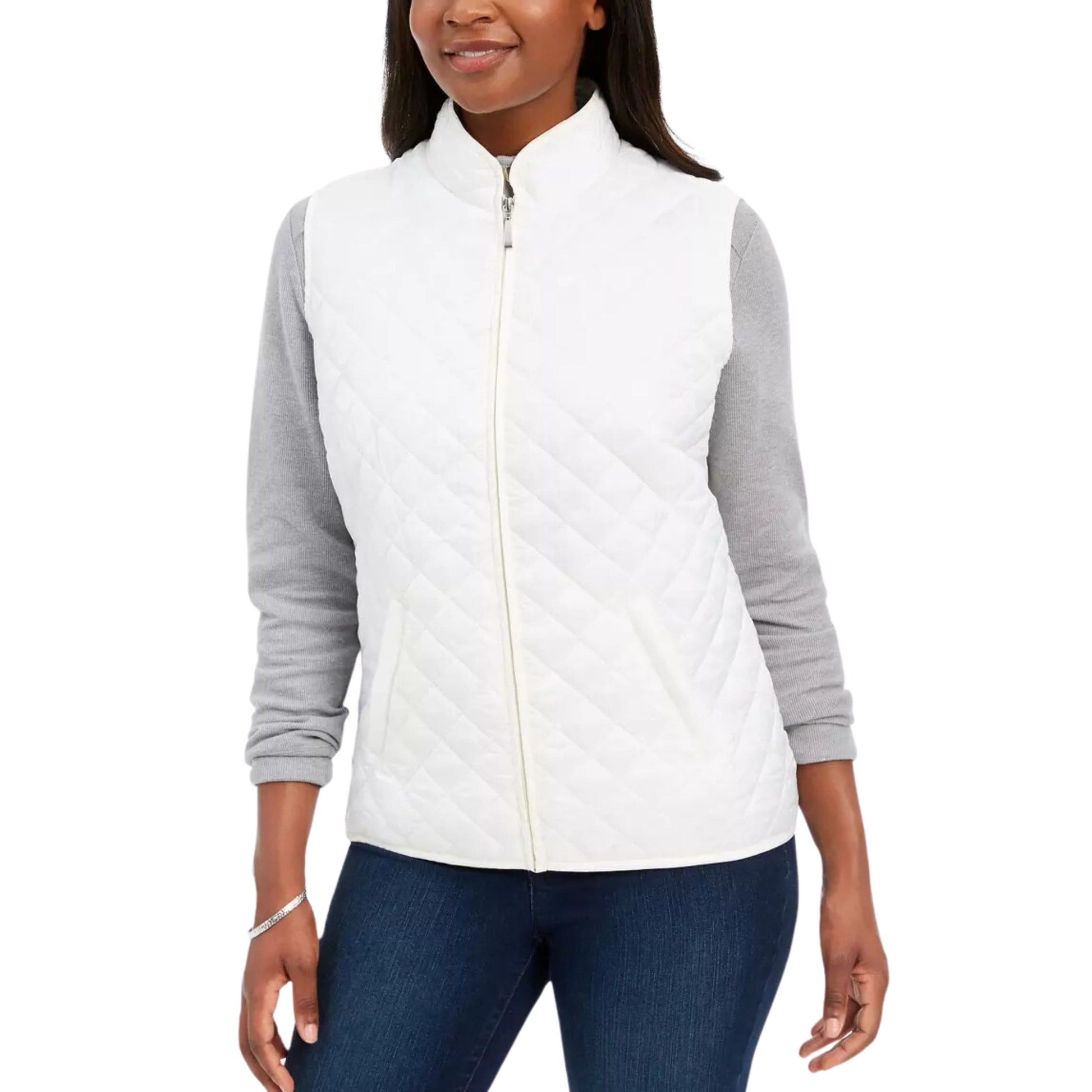 KAREN SCOTT Womens Jackets L / White KAREN SCOTT - Solid Puffer Vest