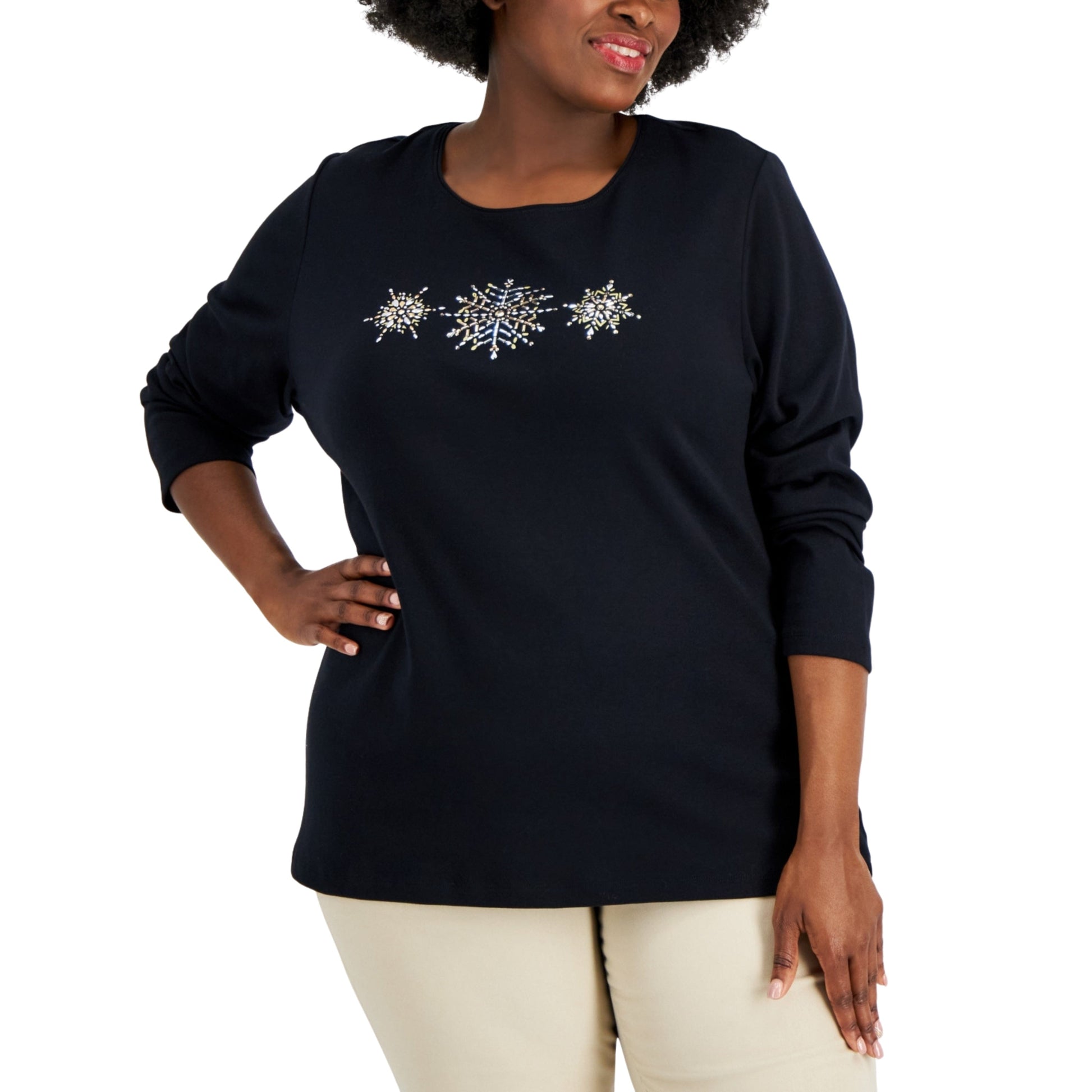 KAREN SCOTT Womens Tops XXL / Black KAREN SCOTT - Embellished Snowflake blouse