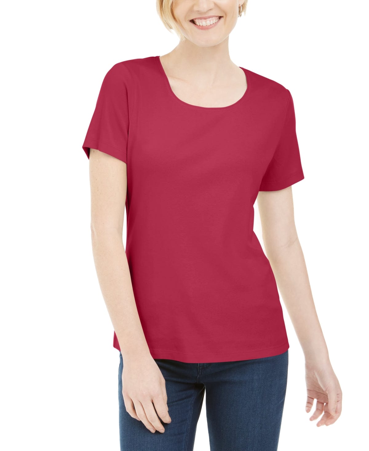 KAREN SCOTT Womens Tops M / Red KAREN SCOTT - Short Sleeve Scoop Neck Top