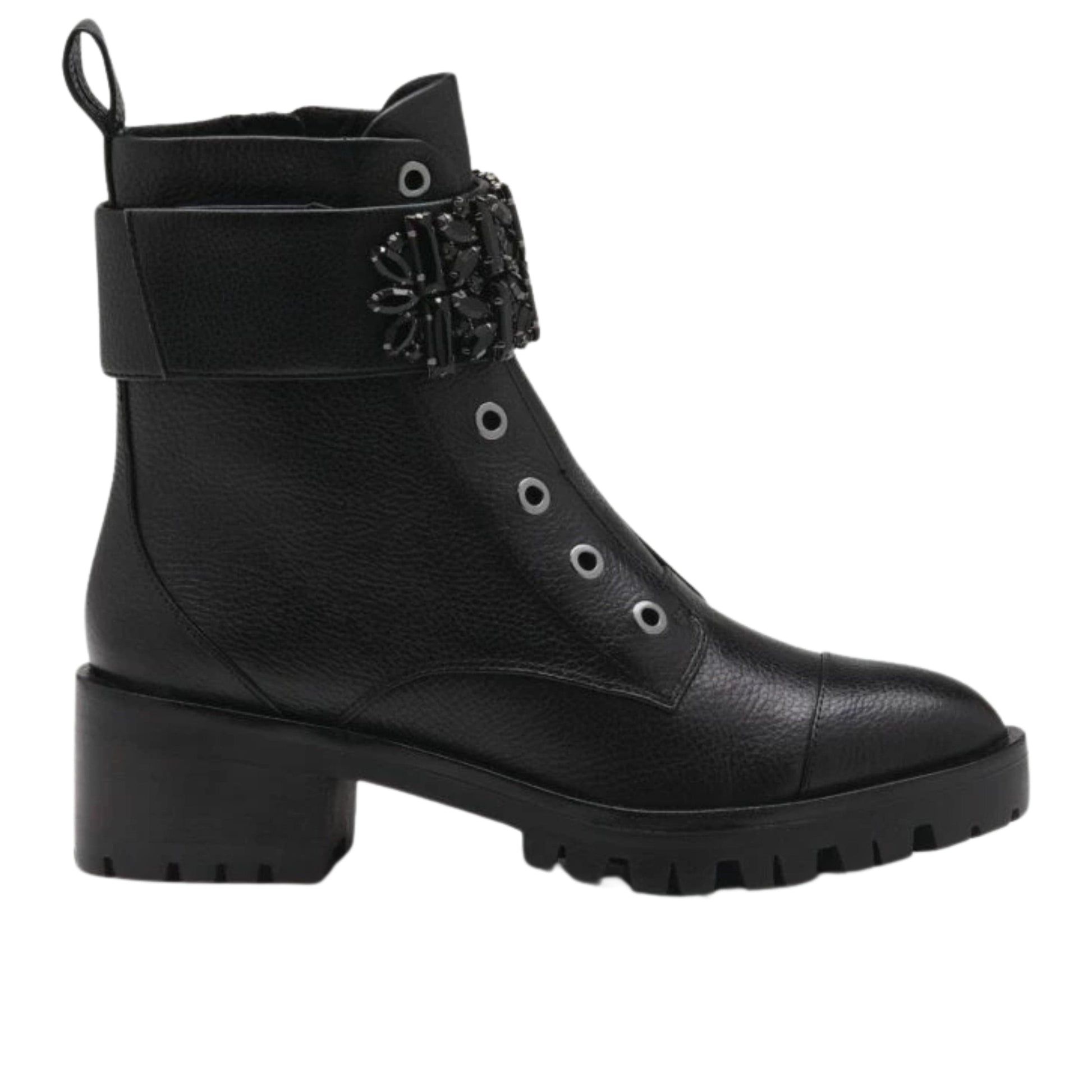 KARL LAGERFELD Womens Shoes 38.5 / Black KARL LAGERFELD - Pippa Lugged Sole Zipper Ankle Boots