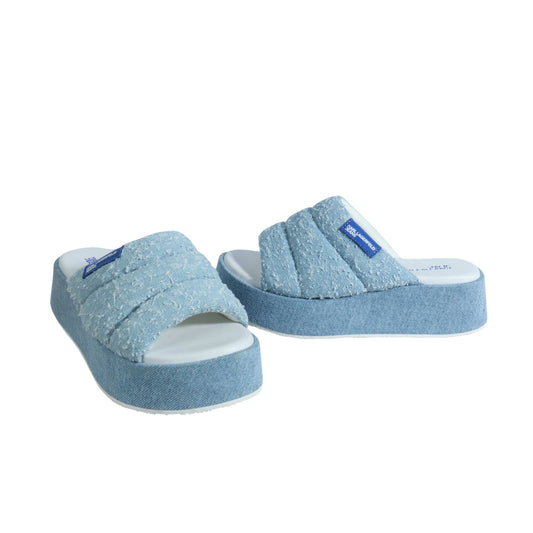 KARL LAGERFELD Womens Shoes 37 / Blue KARL LAGERFELD - Trompe-l'oeil Denim Goatskin Float Slide Slipper