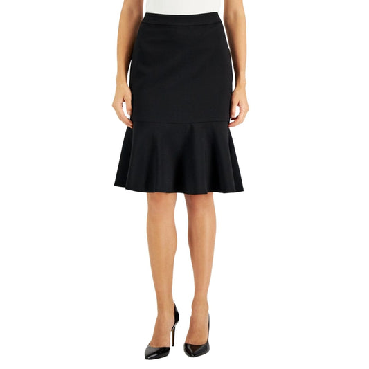 KASPER Womens Bottoms S / Black KASPER - Side-Zip Flounce Skirt