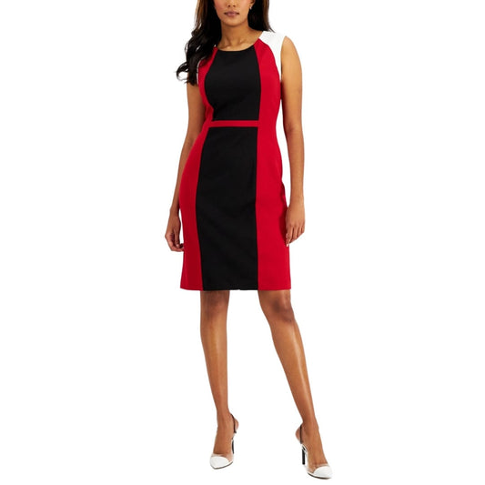 KASPER Womens Dress M / Multi-Color KASPER - Colorblock Knee-Length Sheath Dress