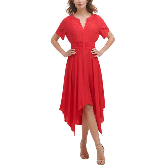 KENSIE Womens Dress XL / Red KENSIE - Gathered Mid Calf MIDI Dress