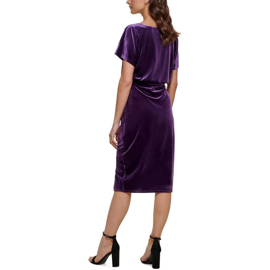 KENSIE Womens Dress XL / Purple KENSIE - Velvet Boatneck MIDI Dress