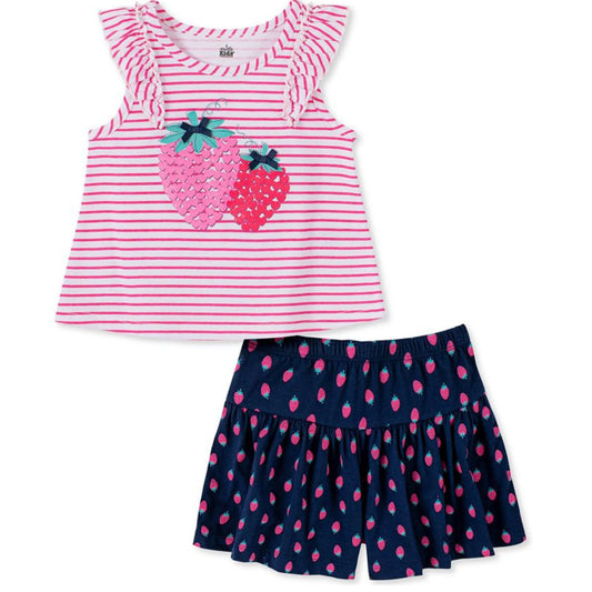 KIDS HEADQUARTERS Baby Girl 3 Years / Muti-Color KIDS HEADQUARTERS  - Baby - 2-Pc. Strawberry Stripe Top & Printed Shorts Set