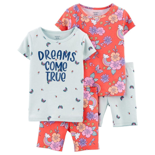 KIDS HEADQUARTERS Baby Girl 3 Years / Multi-Color KIDS HEADQUARTERS - Baby- 4-Piece Snug Fit T-shirt and Shorts Pajama Set