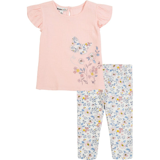 KIDS HEADQUARTERS Baby Girl 3 Years / Multi-Color KIDS HEADQUARTERS - Baby - Woven Flutter Sleeve Top and Floral Capri Leggings