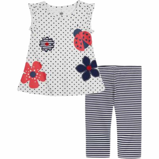 KIDS HEADQUARTERS Baby Girl 24 Month / Multi-Color KIDS HEADQUARTERS - BBAY - Polka-Dot Floral Tunic and Striped Capri Leggings, 2 Piece Set