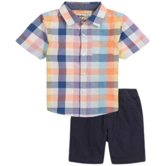 KIDS HEADQUARTERS Boys Set 4 Years / Multi-Color KIDS HEADQUARTERS - KIDS - 2 Piece Short Sleeve Check Pattern Shirt and Twill Shorts Set