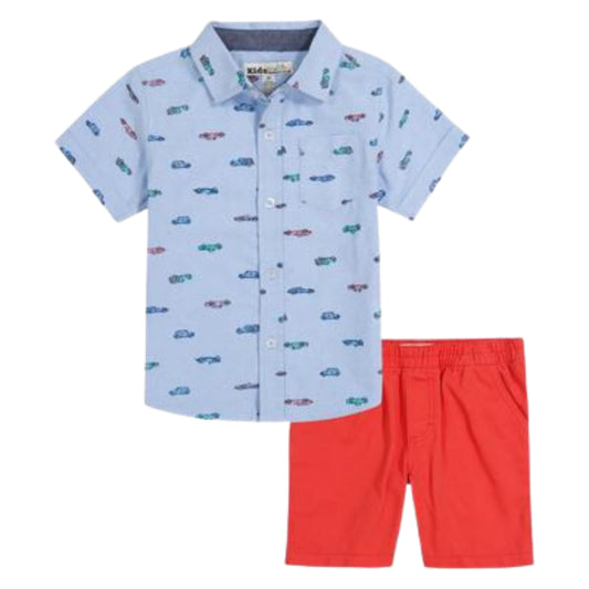 KIDS HEADQUARTERS Boys Set 4 Years / Multi-Color KIDS HEADQUARTERS - KIDS - 2 Piece Short Sleeve Printed Oxford Shirt and Twill Shorts Set