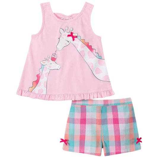 KIDS HEADQUARTERS Girls Sets 4 Years / Multi-Color KIDS HEADQUARTERS - Kids - 2-Pc. Giraffe Top & Plaid Shorts Set