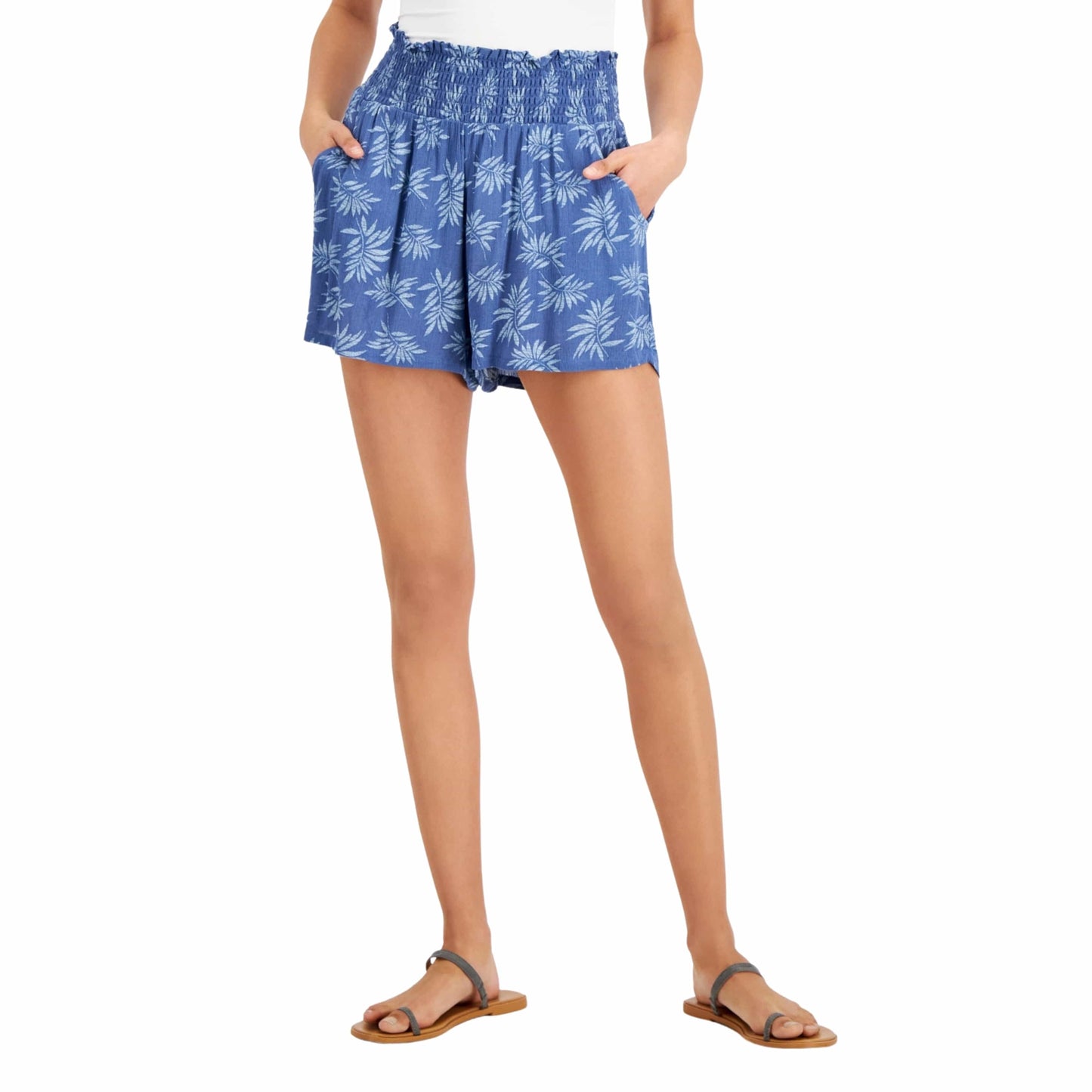 KINGSTON GREY Womens Bottoms XL / Blue KINGSTON GREY - All Over Palm Trees Lightweight Shorts