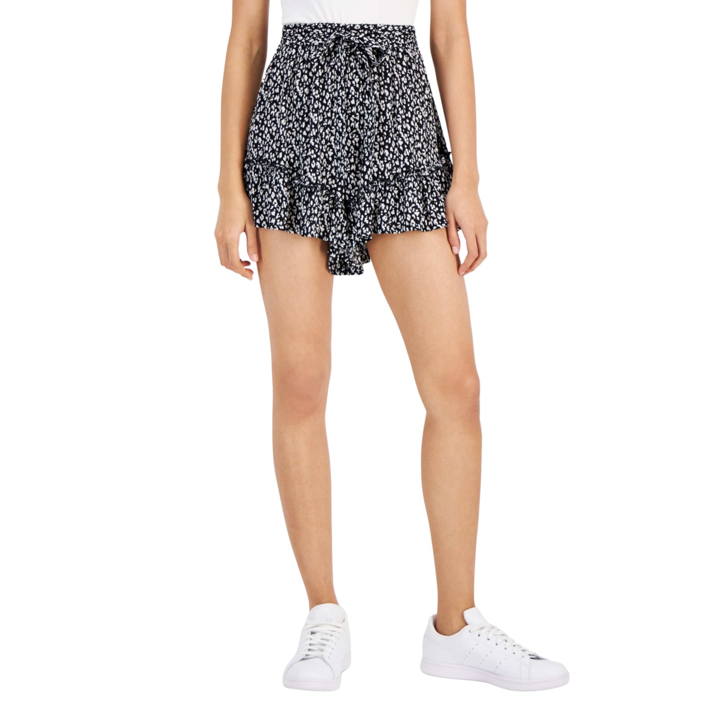 KINGSTON GREY Womens Bottoms L / 30-31 / Black KINGSTON GREY - Ruffled All Over Printed Short