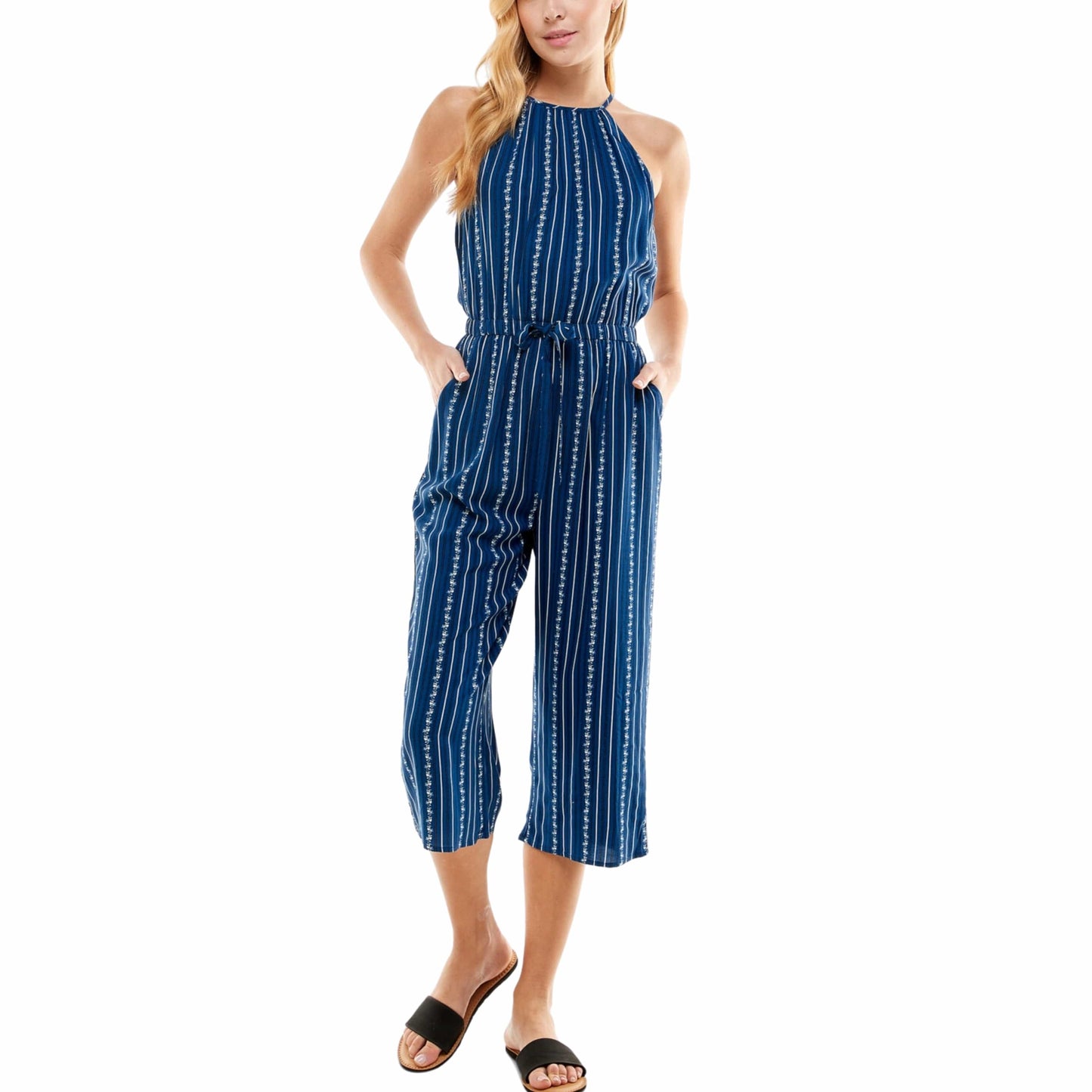 KINGSTON GREY Womens Overall S / Multi-Color KINGSTON GREY - Striped Tie Waist Jumpsuit