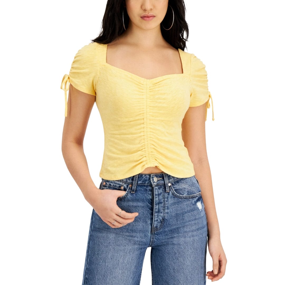 KINGSTON GREY Womens Tops S / Yellow KINGSTON GREY - Ruched Square Neck Top