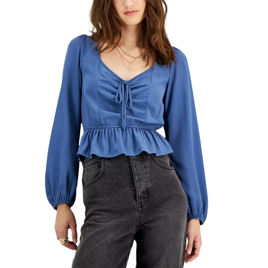 KINGSTON GREY Womens Tops XS / Blue KINGSTON GREY - Sweetheart-Neck Ruffled-Hem Top