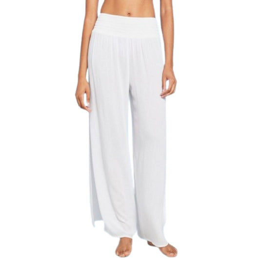 KONA SOL Womens Swimwear XL / White KONA SOL - Smocked Waist Side Slit Cover Up Pants