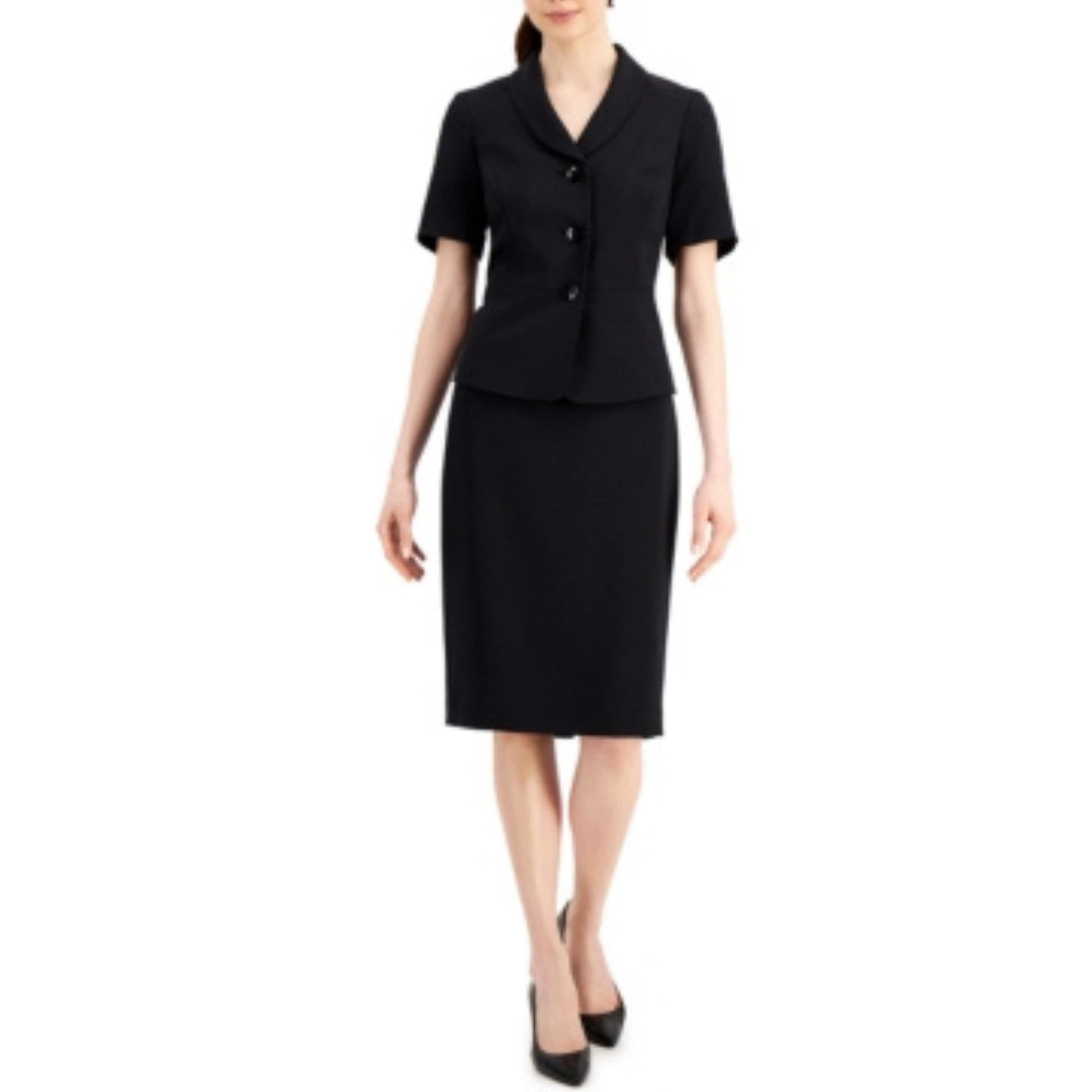 LE SUIT Women Sets M / Black LE SUIT - Shawl Collar Skirt Suit